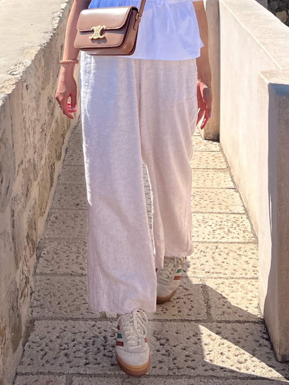 Abercrombie & Fitch Women's Light Cream Wide-Leg Linen Blend Pants